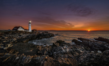 Картинка природа восходы закаты маяк побережье