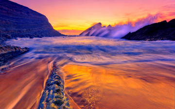 Картинка природа восходы закаты брызги волны море скалы горы закат облака небо