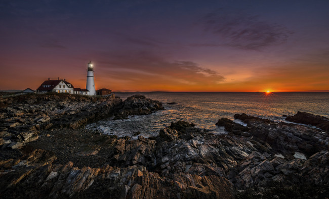 Обои картинки фото природа, восходы, закаты, маяк, побережье