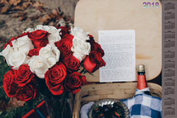 обоя календари, цветы, розы, букет, 2018