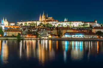 Картинка prague города прага+ Чехия огни ночь панорама река