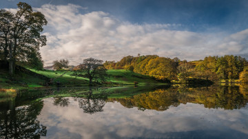 Картинка природа реки озера камбрия англия деревья осень озеро