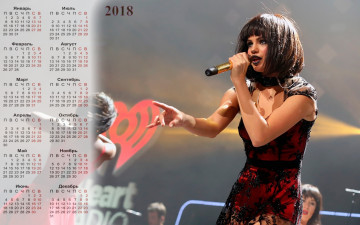 обоя selena gomes, календари, знаменитости, микрофон, 2018, певица, женщина