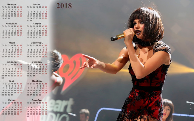 Обои картинки фото selena gomes, календари, знаменитости, микрофон, 2018, певица, женщина