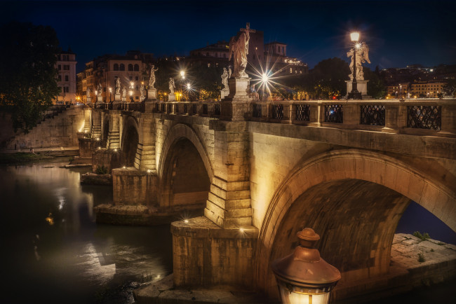 Обои картинки фото rome,  bridge st angelo, города, рим,  ватикан , италия, река, мост, замок