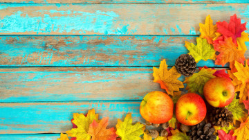 Картинка еда Яблоки листья яблоки шишки осень