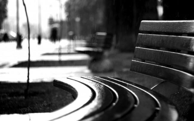 Обои картинки фото разное, - другое, дождь, скамейка