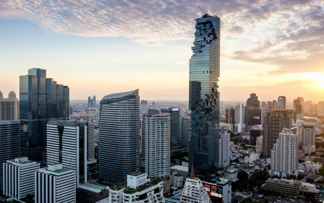 Обои картинки фото города, бангкок , таиланд, бангкок, маханакхон, утро, восход, солнца, небоскребы, king, power, mahanakhon, панорама, горизонт