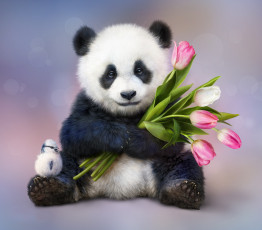 Картинка рисованное животные +панды панда