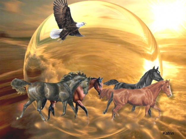 Обои картинки фото freedom, рисованные, животные, лошадь, орел