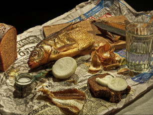 Картинка ункнов™ натюрморт рыбой водкой еда