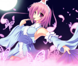 Картинка аниме touhou платье луна девушка бабочки веер