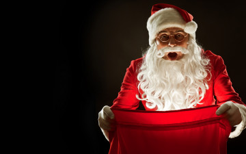 Картинка праздничные дед мороз мешок борода очки удивление санта клаус