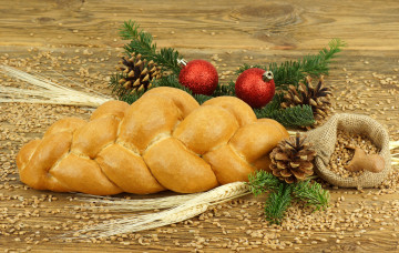 Картинка праздничные угощения колосья шарики плетёнка шишки семена