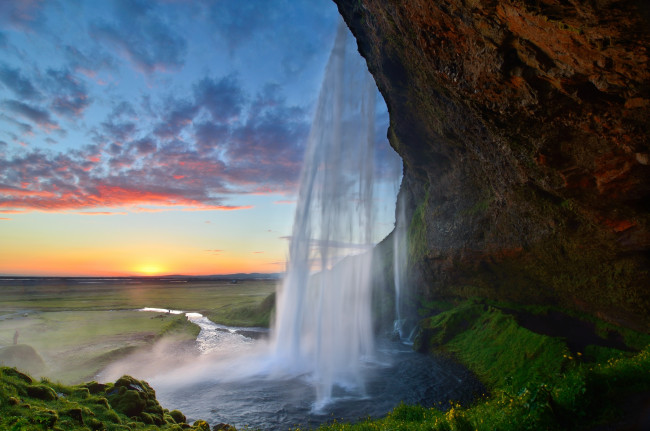 Обои картинки фото природа, водопады, закат, вода