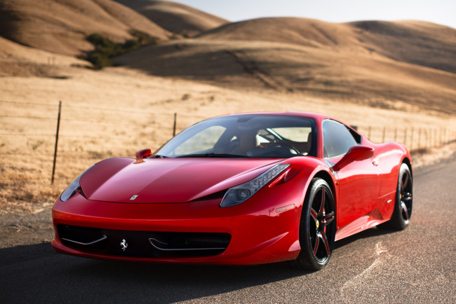 Обои картинки фото автомобили, ferrari, италия, 458, italia, red, феррари, красный, вид, спереди, отражение