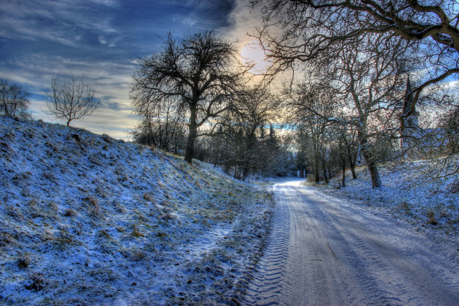 Обои картинки фото германия, гессен, природа, зима, снег, дорога