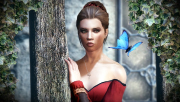 Картинка 3д+графика фантазия+ fantasy бабочка фон взгляд девушка