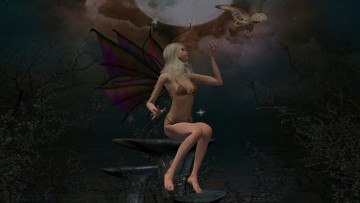 Картинка 3д+графика фантазия+ fantasy девушка взгляд фон сова