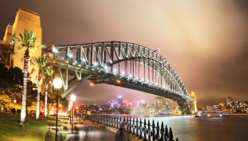 обоя sydney harbour bridge, города, сидней , австралия, ночь, огни, мост, гавань