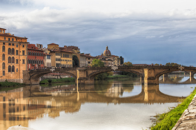 Обои картинки фото florence arno, города, флоренция , италия, здания, мост, река