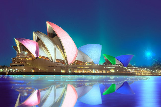 Обои картинки фото sydney opera house, города, сидней , австралия, огни, опера, ночь, залв