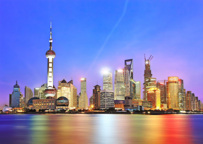 Обои картинки фото shanghai, города, шанхай , китай, океан, утро, небоскребы