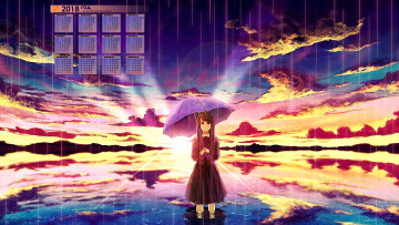 Картинка календари аниме взгляд 2018 девушка облака зонт дождь