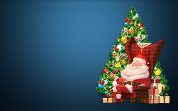 Картинка праздничные векторная+графика+ новый+год фон настроение украшения праздник кресло елка минимализм новый год санта игрушки подарки Ёлка клаус