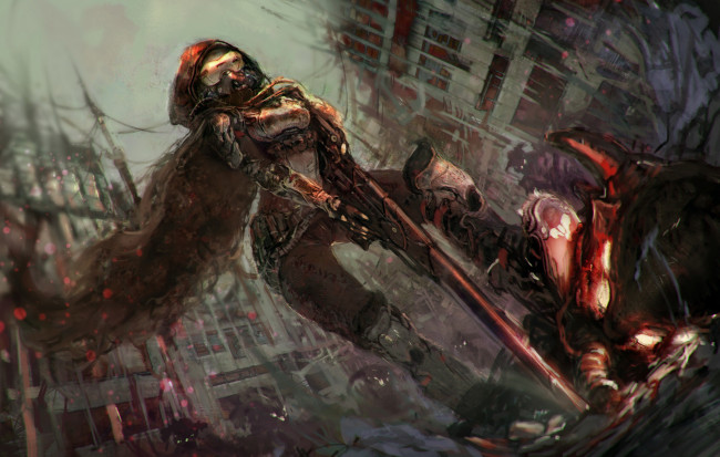 Обои картинки фото видео игры, destiny 2, фон, девушка, оружие, маска, униформа, волосы