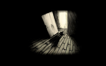 Картинка рисованное -+другое дверь кот темнота свет