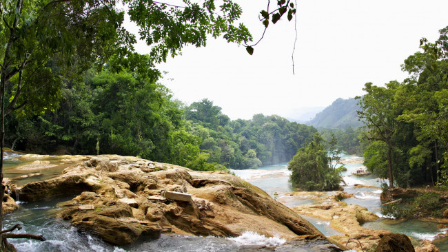 Обои картинки фото cascadas, de, agua, azul, mexica, природа, реки, озера, пороги, деревья, река