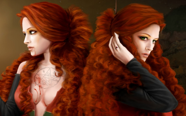 Обои картинки фото фэнтези, девушки, взгляд, рыжие, волосы, лица, фантастика