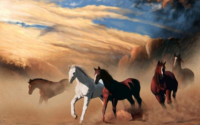 Обои картинки фото рисованное, животные,  лошади, лошади