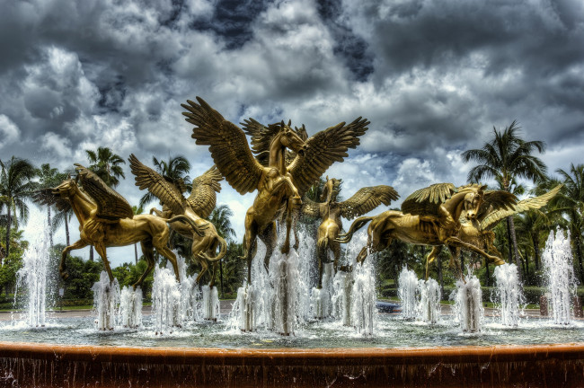 Обои картинки фото golden horses, города, - фонтаны, фонтан, статуи