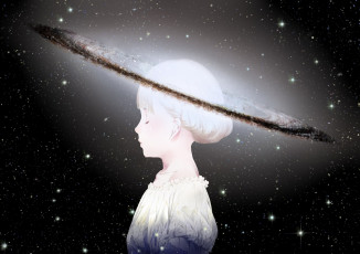 Картинка аниме магия +колдовство +halloween звезды небо планета голова космос sawasawa арт девушка