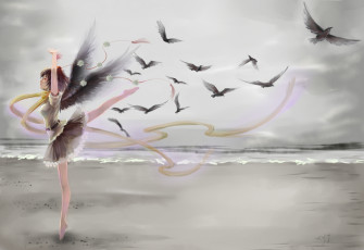 Картинка аниме touhou девушка крылья воины битва shameimaru aya song ren арт
