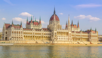 обоя parliament building budapest, города, будапешт , венгрия, дворец, набережная, река
