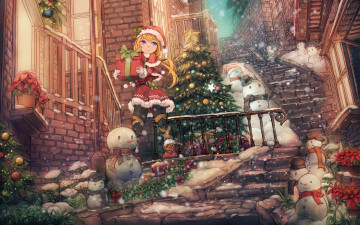 обоя original, аниме, зима,  новый год,  рождество
