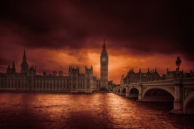 Обои картинки фото города, лондон , великобритания, река, мост
