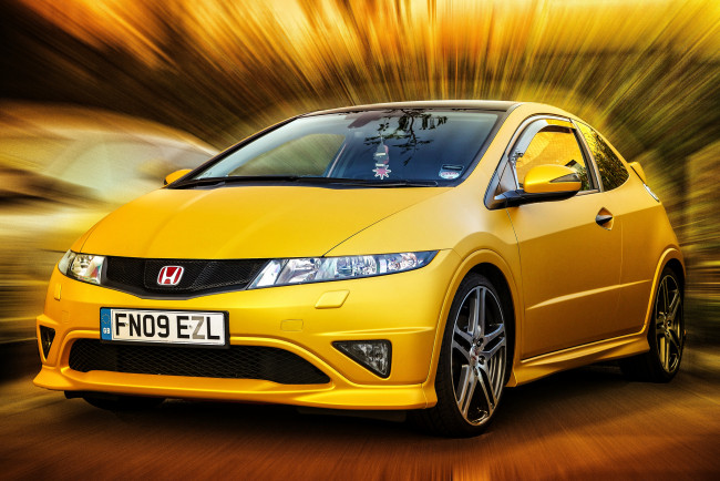 Обои картинки фото honda civic type r, автомобили, honda, желтый