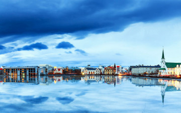 обоя города, рейкьявик , исландия, отражение
