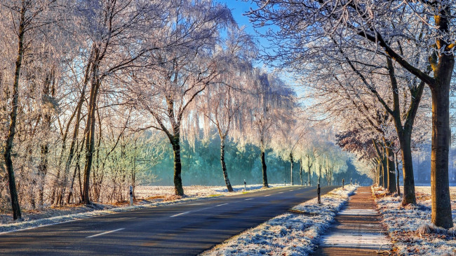 Обои картинки фото природа, дороги, зима, шоссе