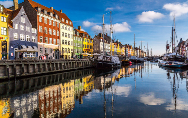 Обои картинки фото города, копенгаген , дания, канал, набережная, лодки