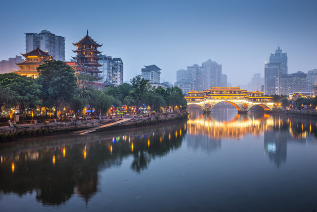 Обои картинки фото города, пекин , китай, вечер, река, мост, пекин, столицы