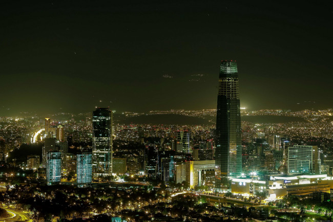 Обои картинки фото города, сантьяго , Чили, огни, вечер