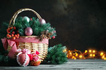 Картинка праздничные -+разное+ новый+год корзинка шарики шишки