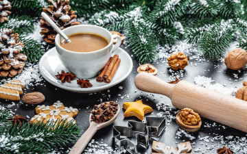 Картинка праздничные угощения кофе орехи печенье