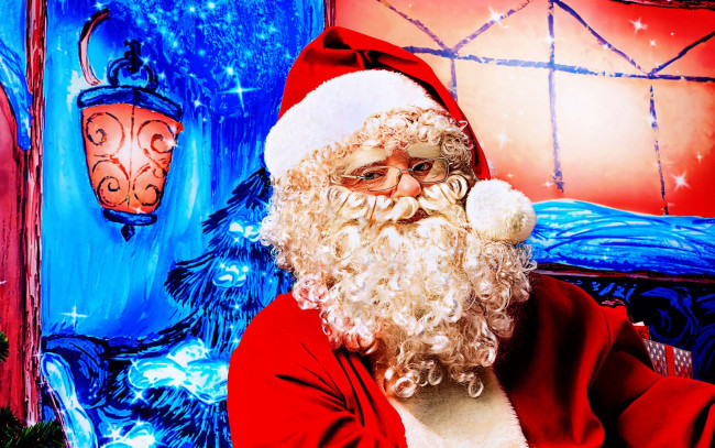 Обои картинки фото праздничные, дед мороз,  санта клаус, фонарь, санта-клаус