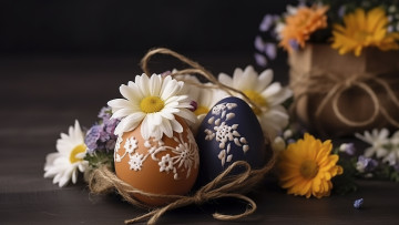 Картинка праздничные пасха цветы стол праздник яйцо яйца букет весна